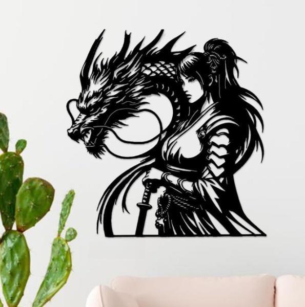 Картина-панно на стену в стиле лофт деревянная Decart Танец с драконом 90х87 см