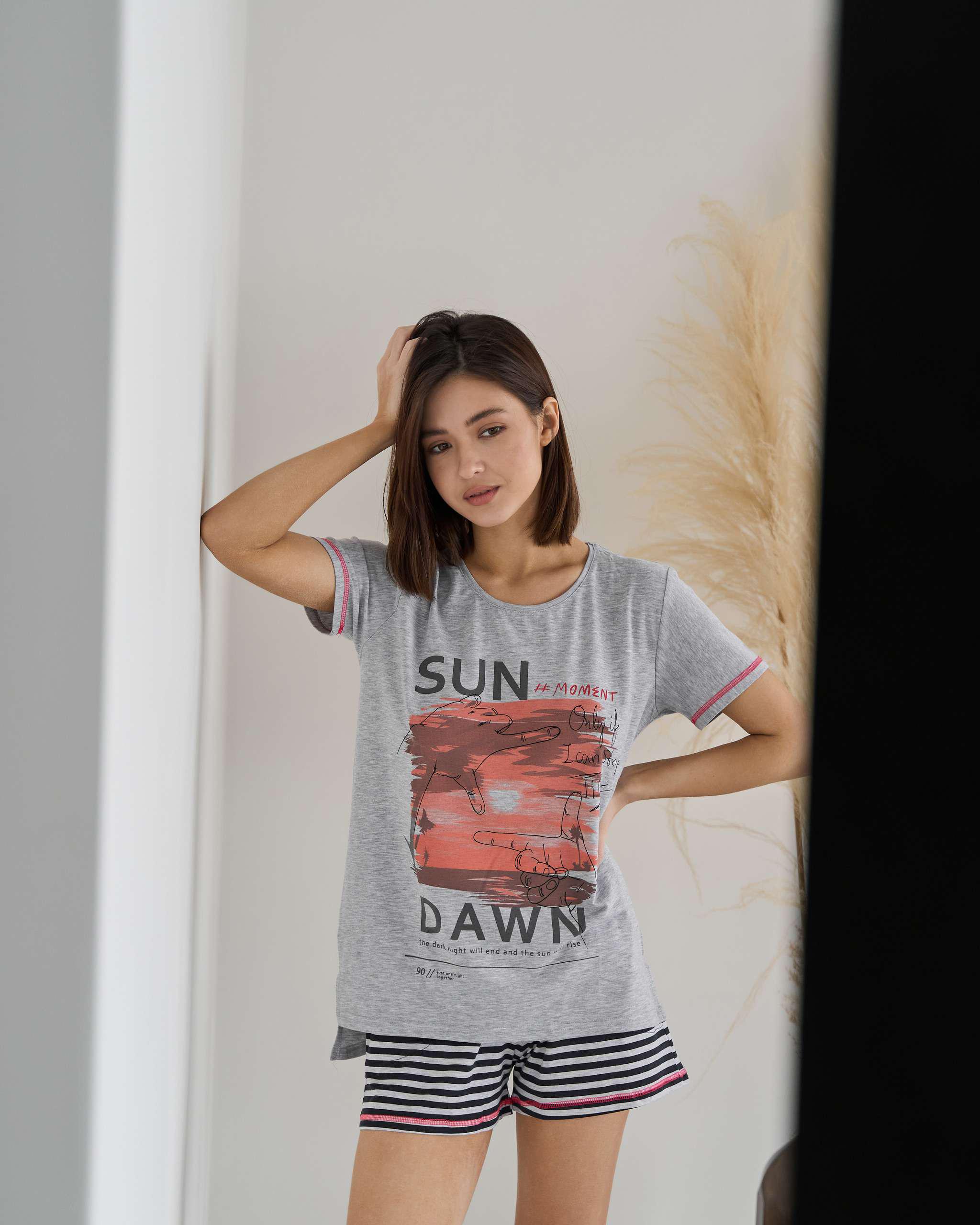 Пижама женская с шортиками Sun dawn S Серый (60070)