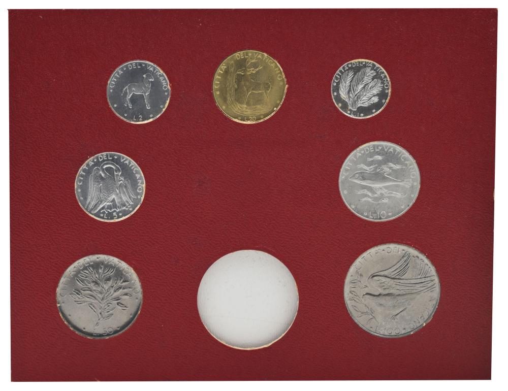 Коллекционные монеты Ватикан 7 шт. 1973 AU-UNC 1/2/5/10/20/50/100 лир (М22396)