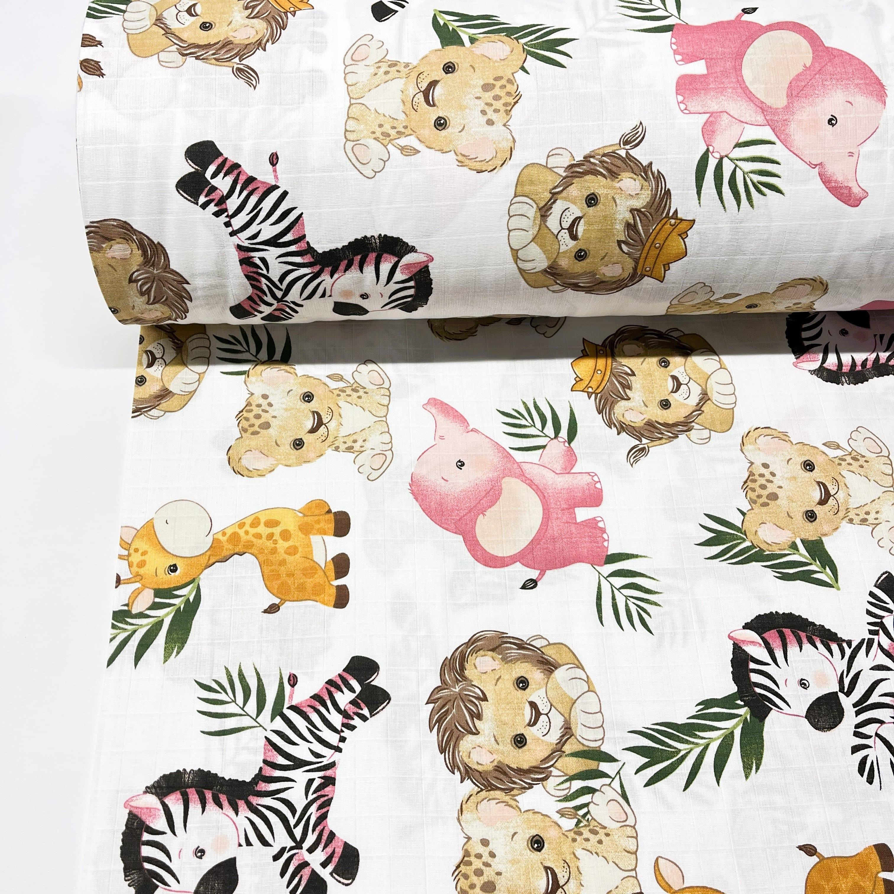 Ткань муслин двухслойный Зверейки в джунглях 160 см (12/27591/4)