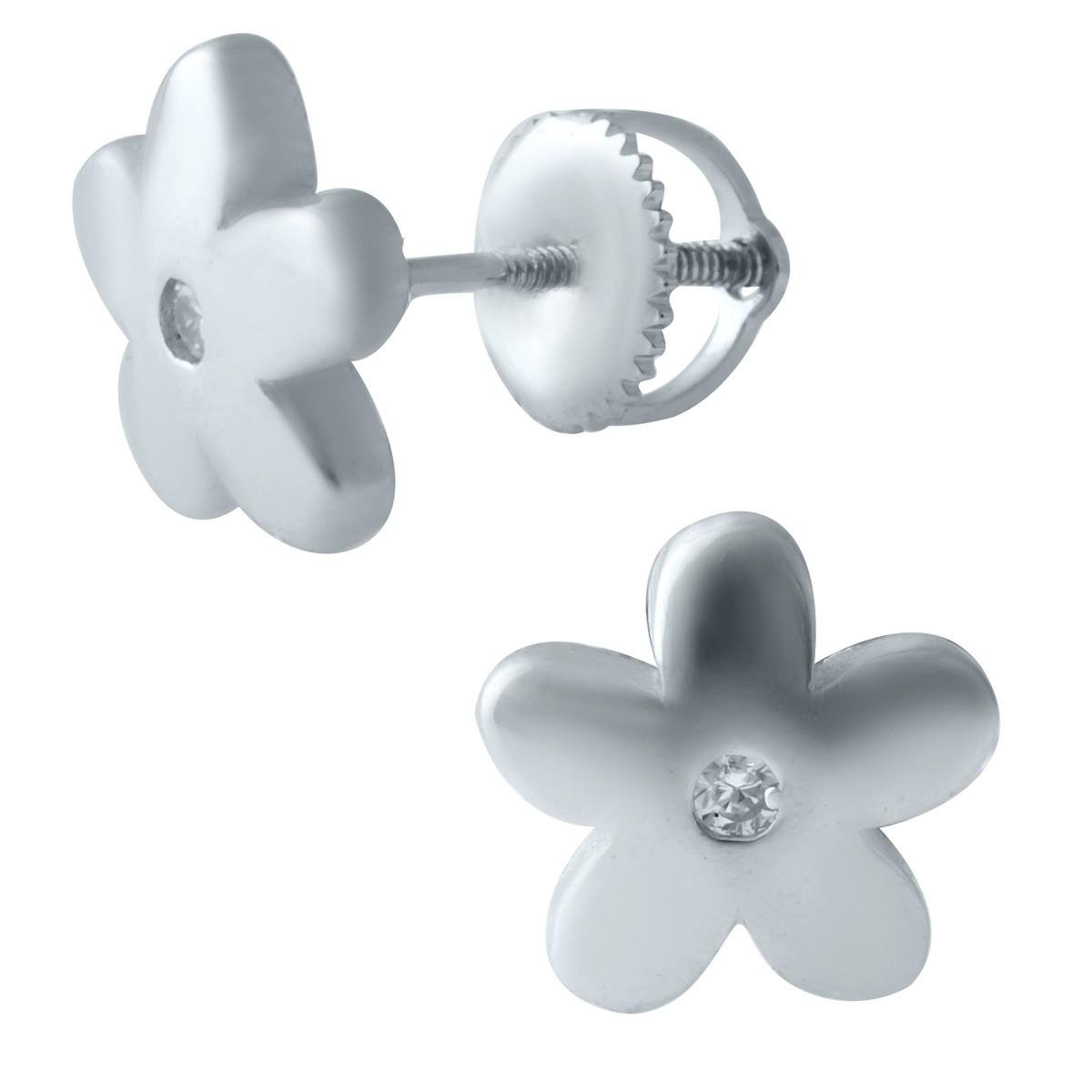 Сережки срібні LoveR у формі квітки з прозорою вставкою фіаніту на гвинтовій застібці