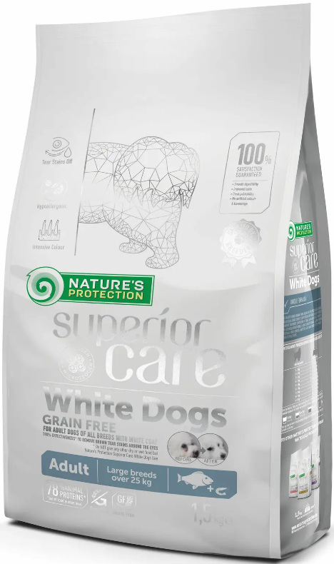 Корм сухой беззерновой Superior Care Dogs Grain Free White для взрослых собак больших пород с белой шерстью с белой рыбой (NPSC46338)