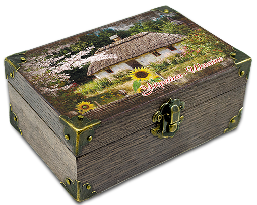 Шкатулка эко декоративная Украина Дом с подсолнечником 10х15 см Коричневый (укш05к10х15)