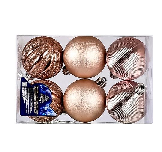 Елочные новогодние шарики 9708 пластиковые 6 см 6 шт. (609073)