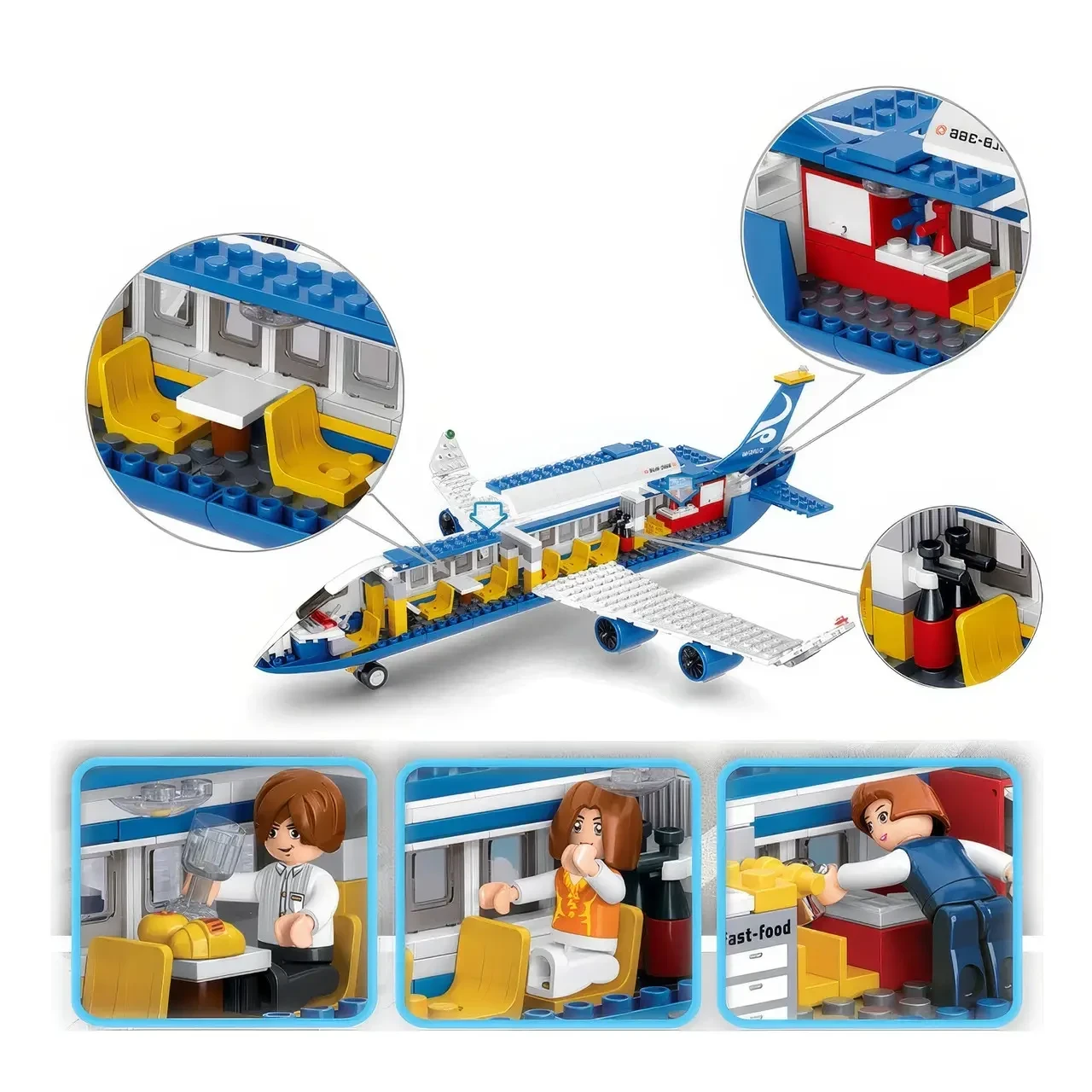 Конструктор Sluban Пасажирський літак з фігурками машинки деталі 463 Синій (217) - фото 4 Конструктор Sluban Пасажирський літак з фігурками машинки деталі 463 Синій (217) - фото 4
