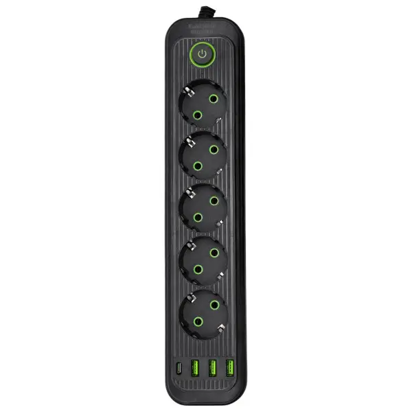 Фільтр-подовжувач Yiwu із USB та Type-C 5 розеток 5 м 2500 Вт Чорний (147-107-HP-5-44)