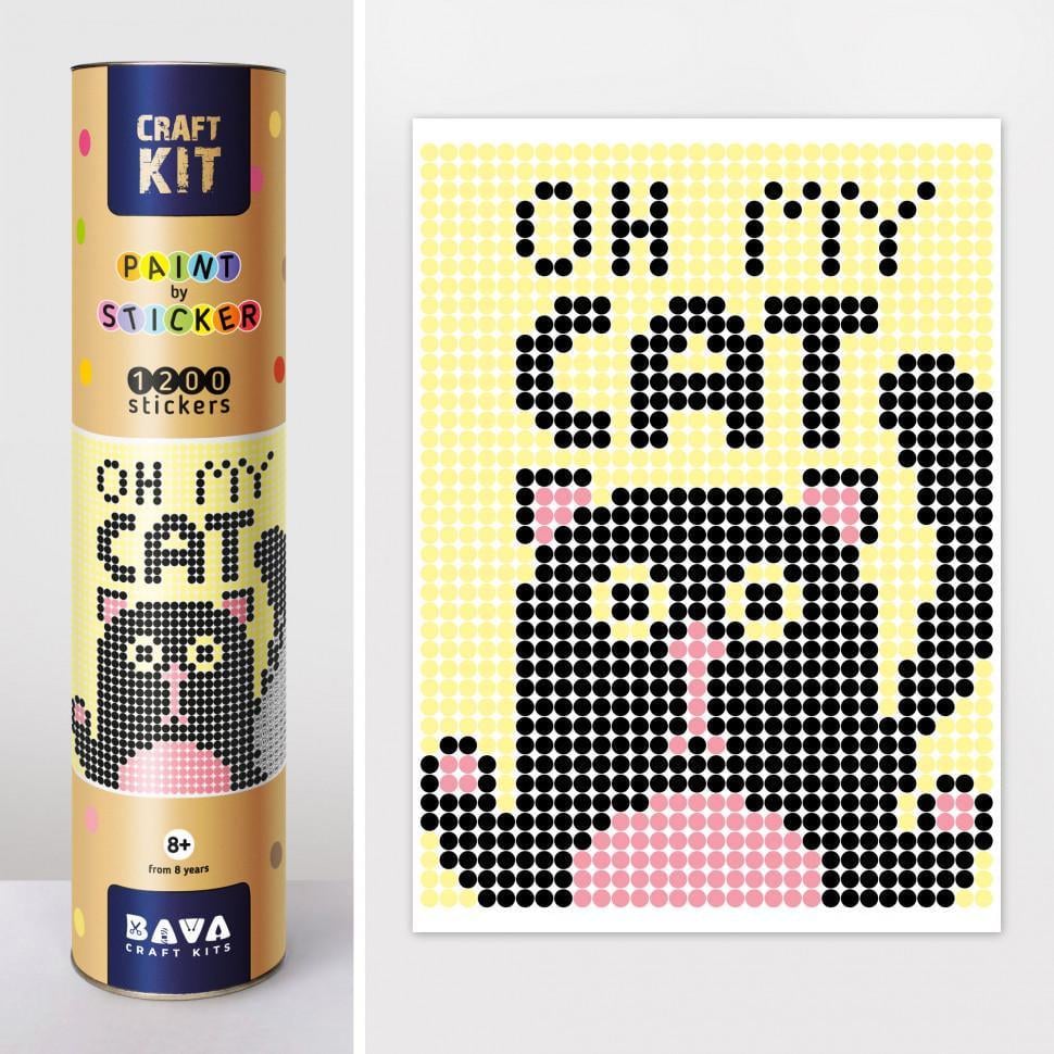 Картина за номерами стікерами Умняшка Кіт 1807 в тубусі 1200 стікерів 33х48 см (RLT12751)