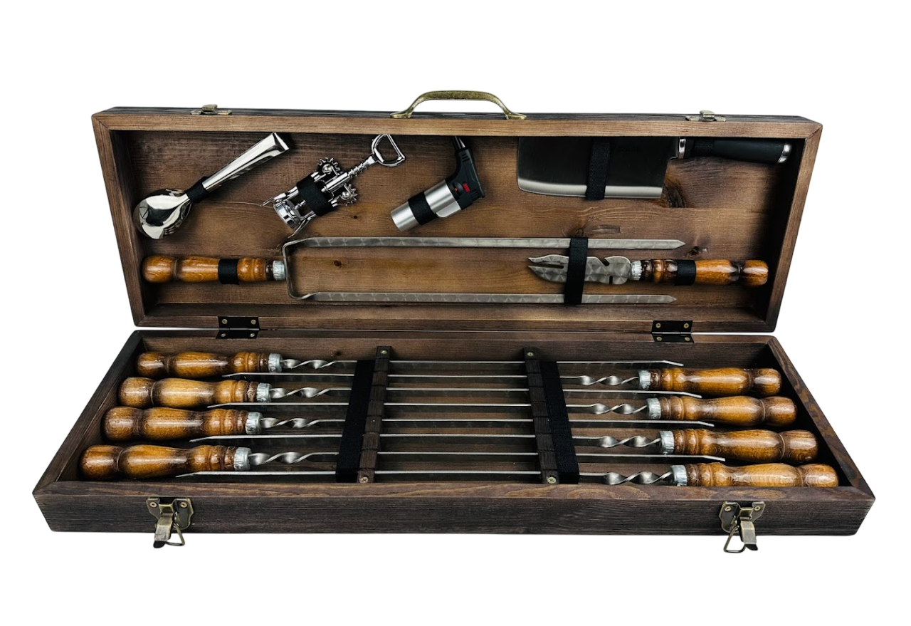 Подарочный набор шампуров ручной работы Трофей классик 14 предметов в кейсе 75х24х11 см Коричневый (124-10-KS-7402)