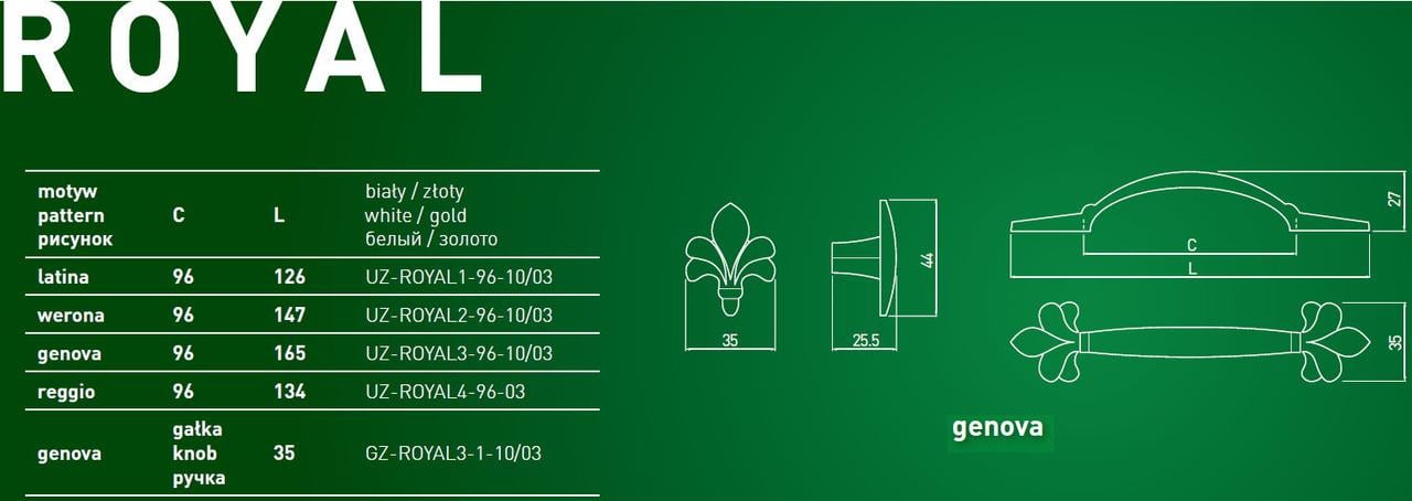 Меблева ручка GTV ROYA (UZ-ROYAL2-96-10-03) - фото 2 Меблева ручка GTV ROYA (UZ-ROYAL2-96-10-03) - фото 2