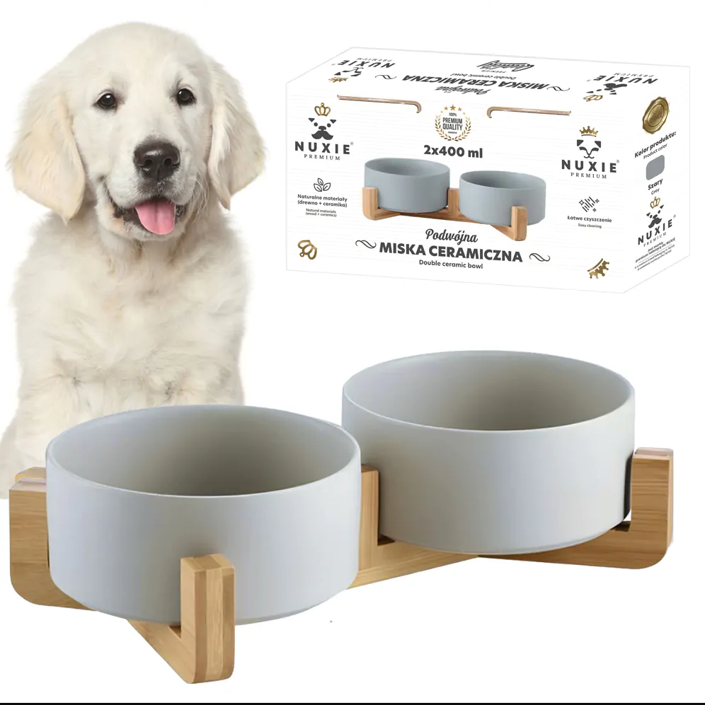 Миска подвійна керамічна для собак і котів на підставці 2х400 мл Сірий - фото 2 Миска подвійна керамічна для собак і котів на підставці 2х400 мл Сірий - фото 2