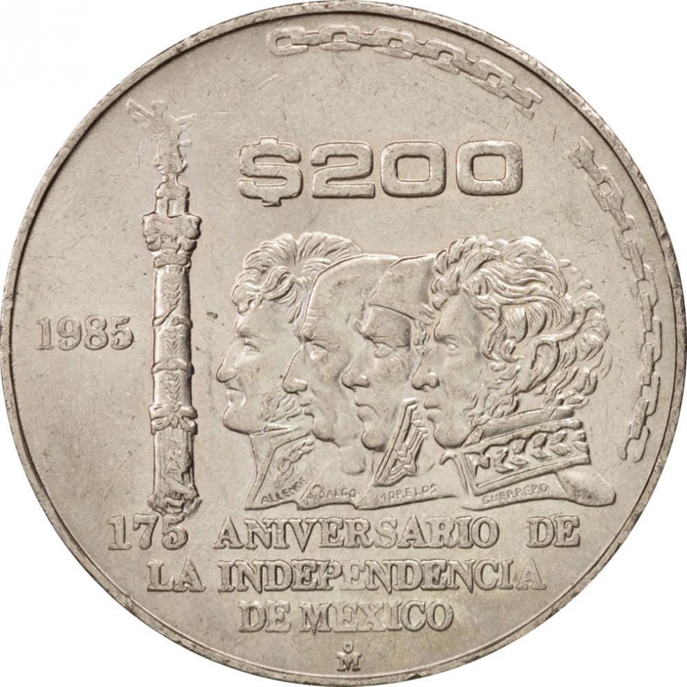 Коллекционная монета Мексика 200 песо 1985 175 лет Независимости Мексики UNC (KM#509)