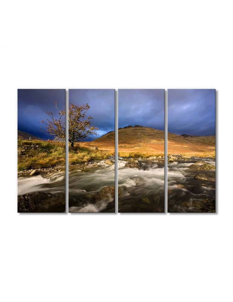 Картина модульная Природа гора бурная река 4 модуля 90x135 см
