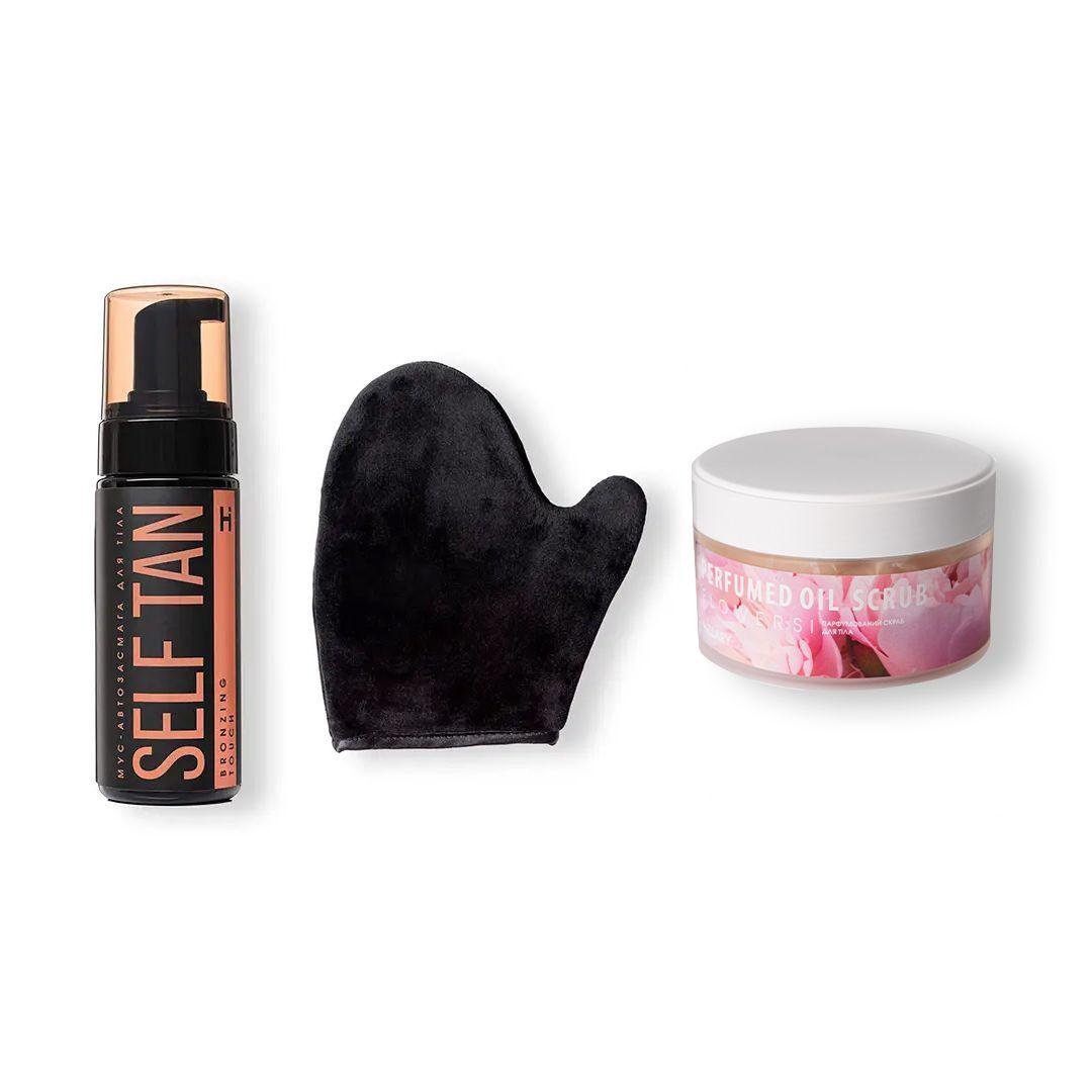 Набір для автозасмаги тіла зі скрабом для тіла Perfumed Oil Scrub Flowers