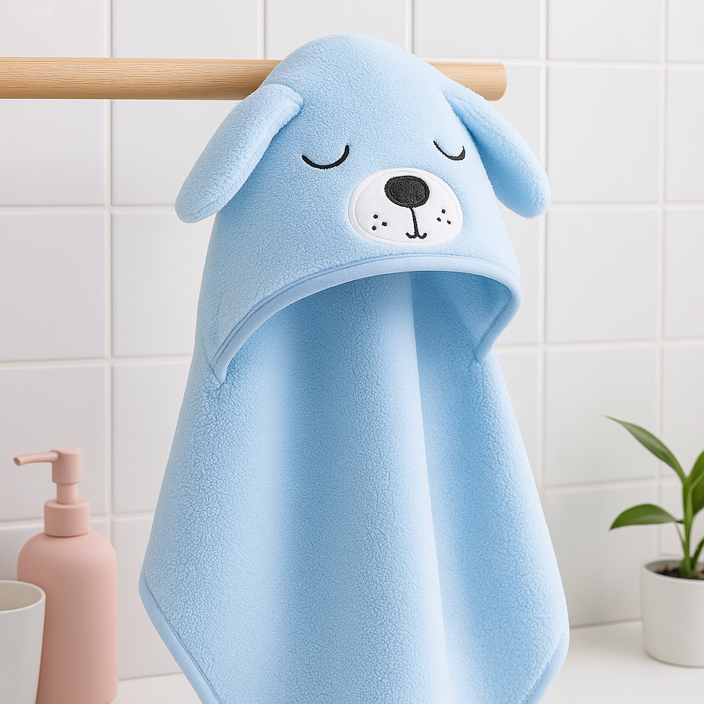 Полотенце-плед детское с капюшоном Собачка микрофибра 80х80 см Голубой (DP-796-51/blue) - фото 4