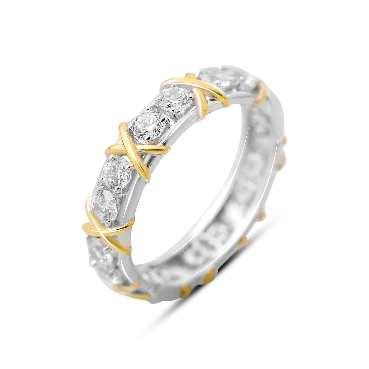 Каблучка срібна LoveR з круглою формою вставок фіанітів та декоративними позолоченими елементами р. 18,5