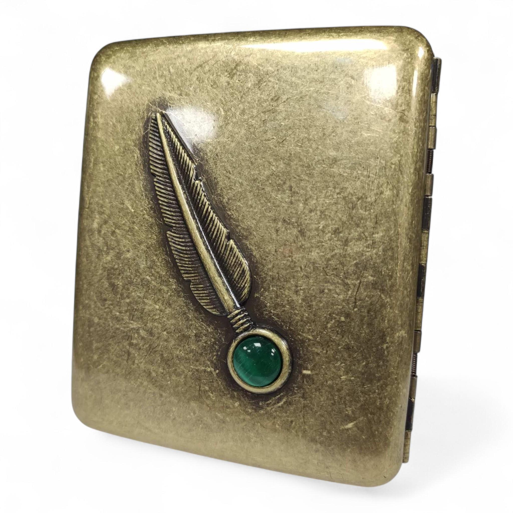 Портсигар металлический RUIPAI Sage's pen Brass на 20 сигарет в подарочной упаковке (XT-3-150D)