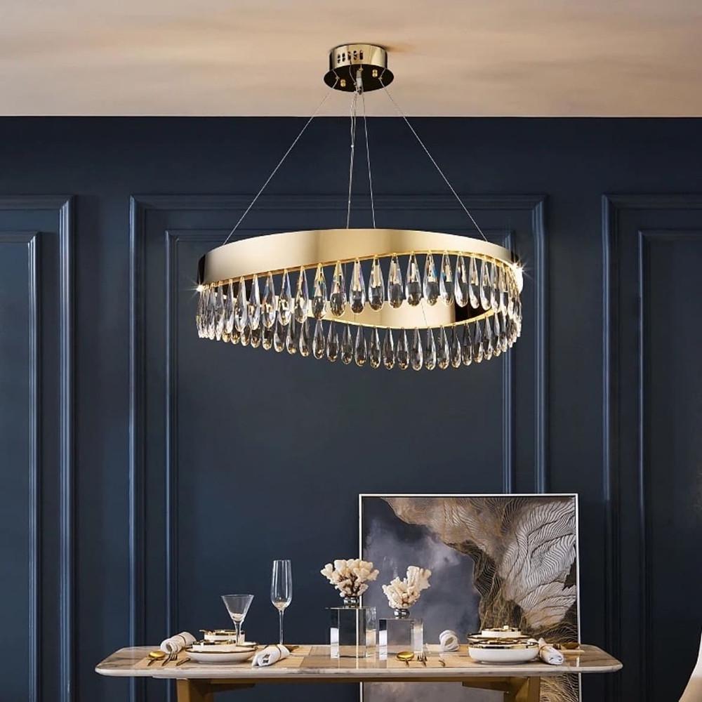 Люстра підвісна з кришталевим камінням Ø 80 см Латунь (MD 9132)