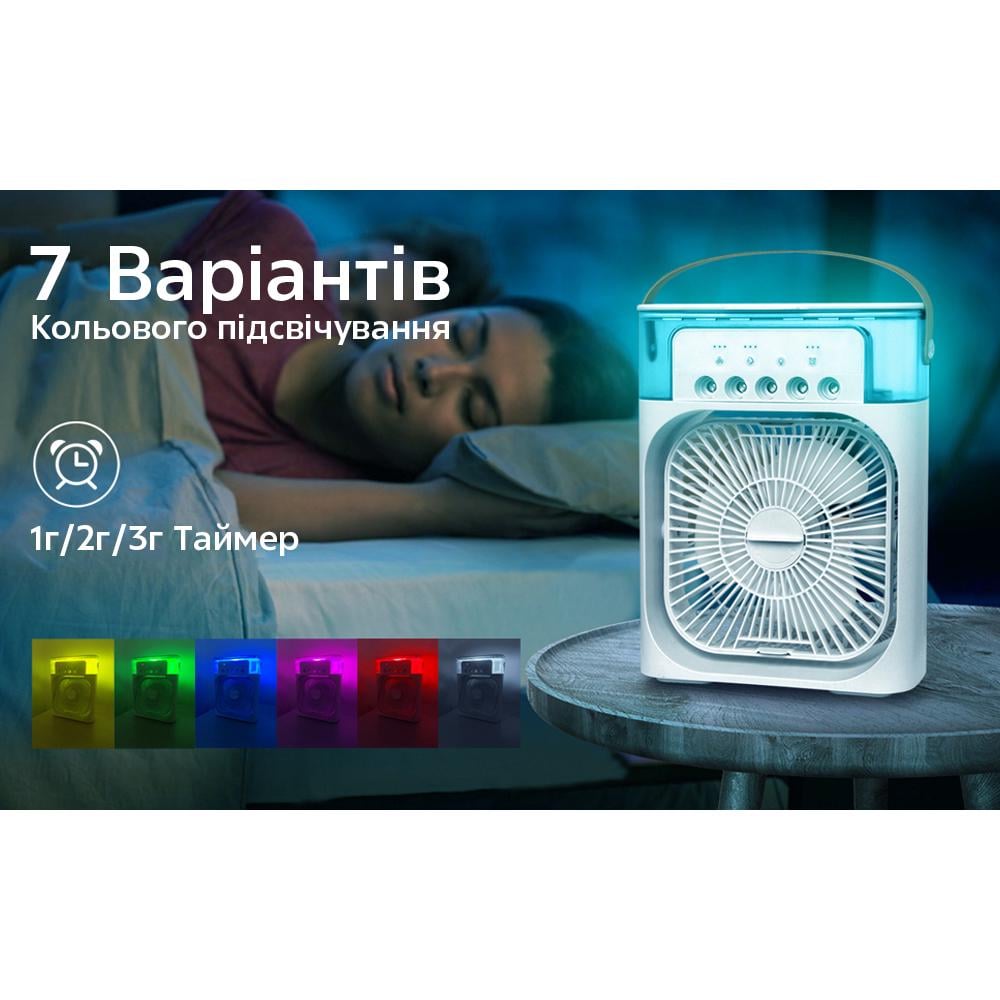 Вентилятор компактний Portable Fan PF-16 4в1 багатофункціональний з RGB-підсвіткою та зволожувачем Білий (SS-116) - фото 5