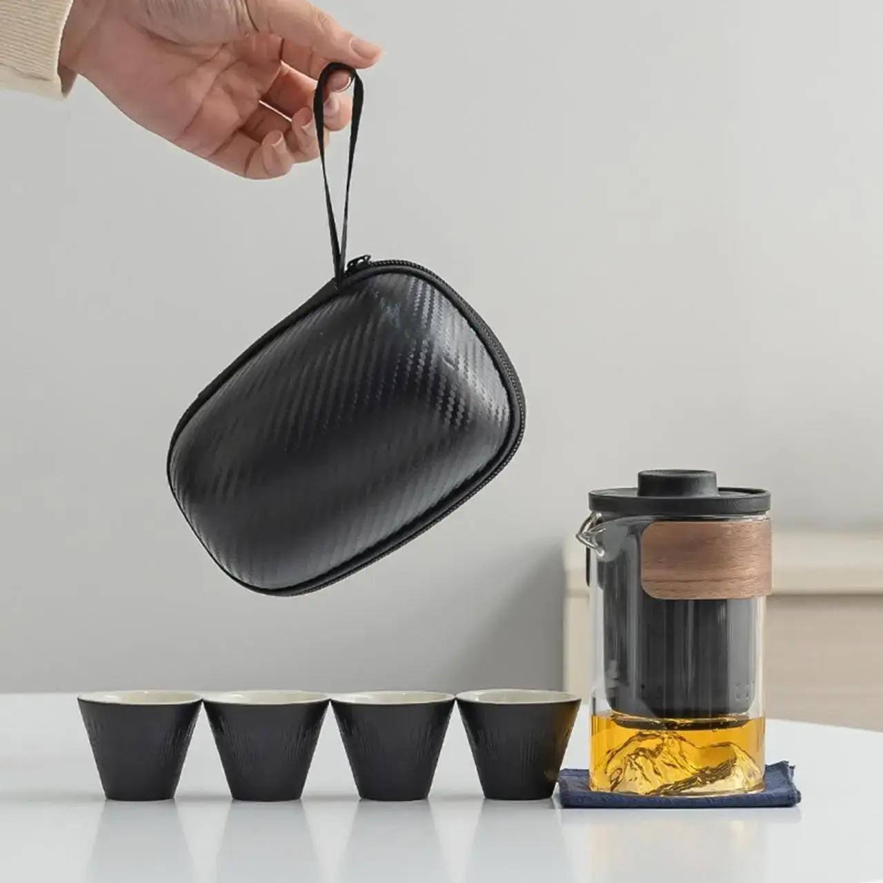 Чайный набор портативный Travel Tea Set для китайской чайной церемонии с сумкой Черный (300284) - фото 2