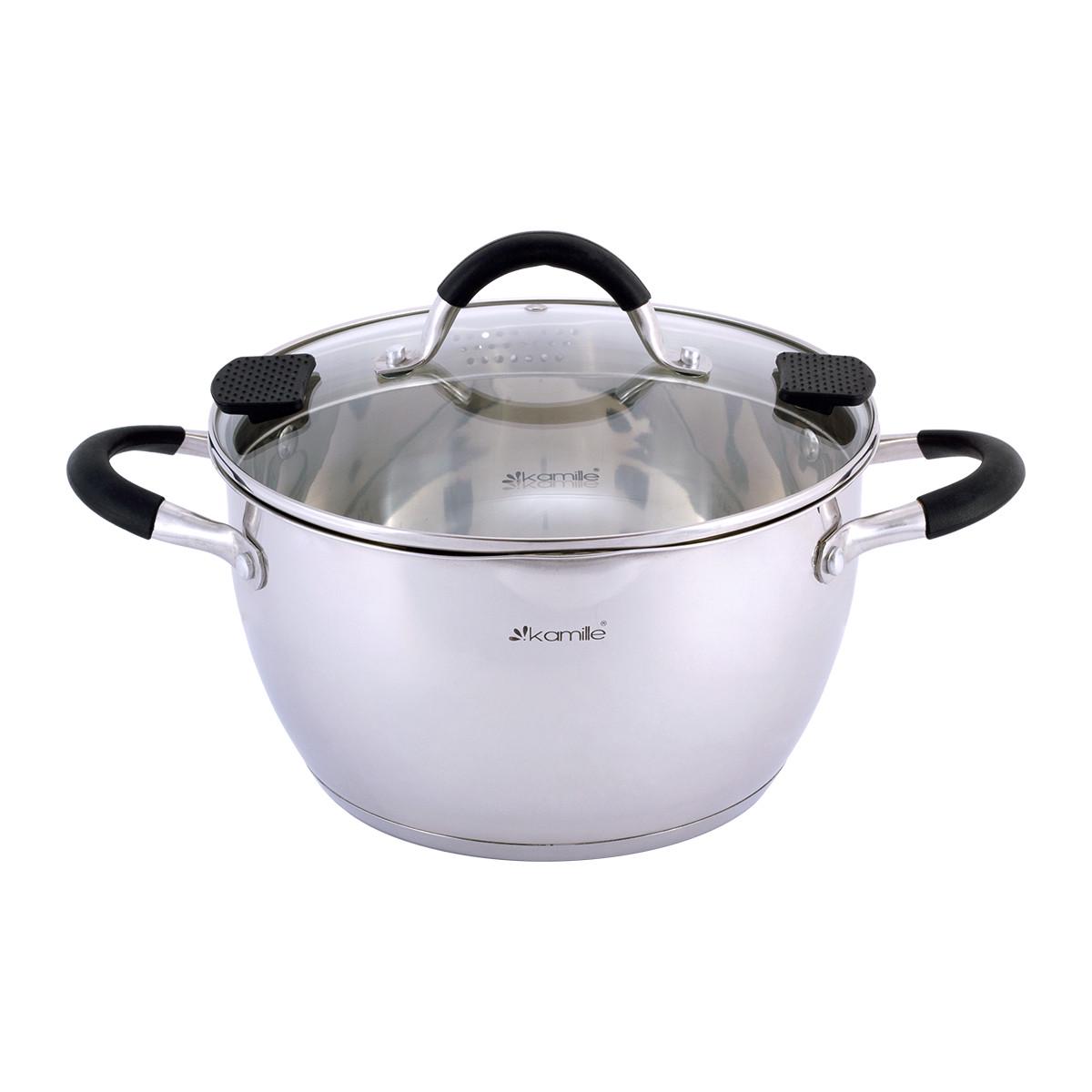 Кастрюля Kamille Vizo из нержавеющей стали с крышкой для слива воды 6 л - фото 2 Кастрюля Kamille Vizo из нержавеющей стали с крышкой для слива воды 6 л - фото 2