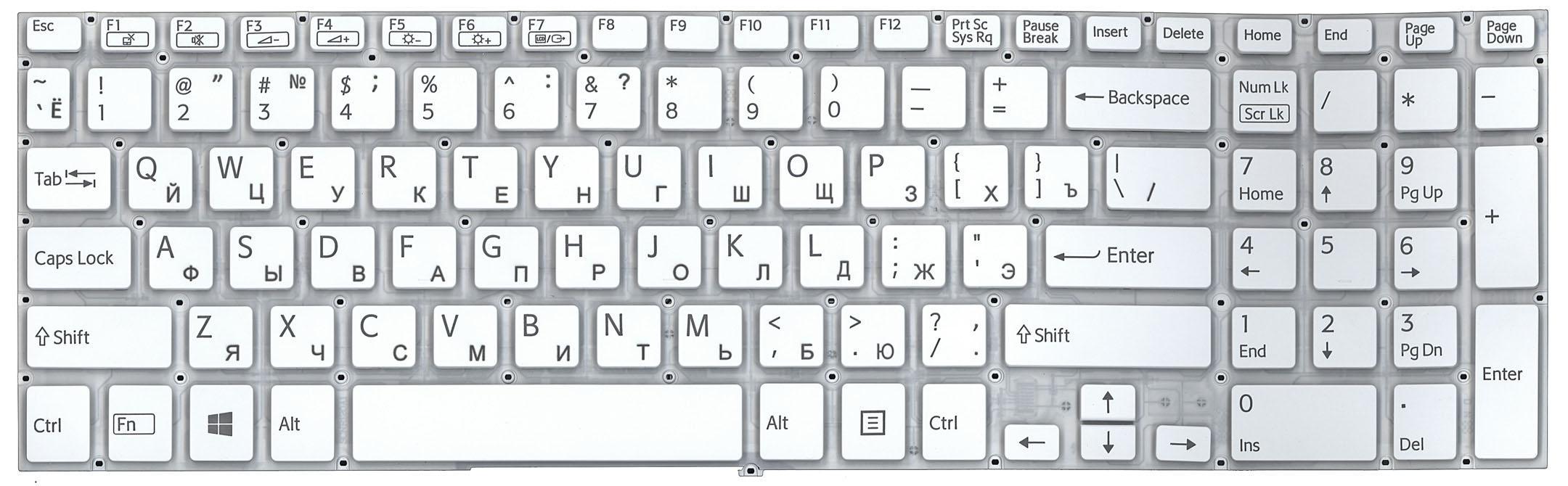 Клавиатура для ноутбука Sony FIT 15/SVF15 с подсветкой Light White