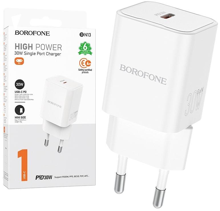 Пристрій зарядний Borofone BN13 PD30W 1Type-C White (36758) - фото 1