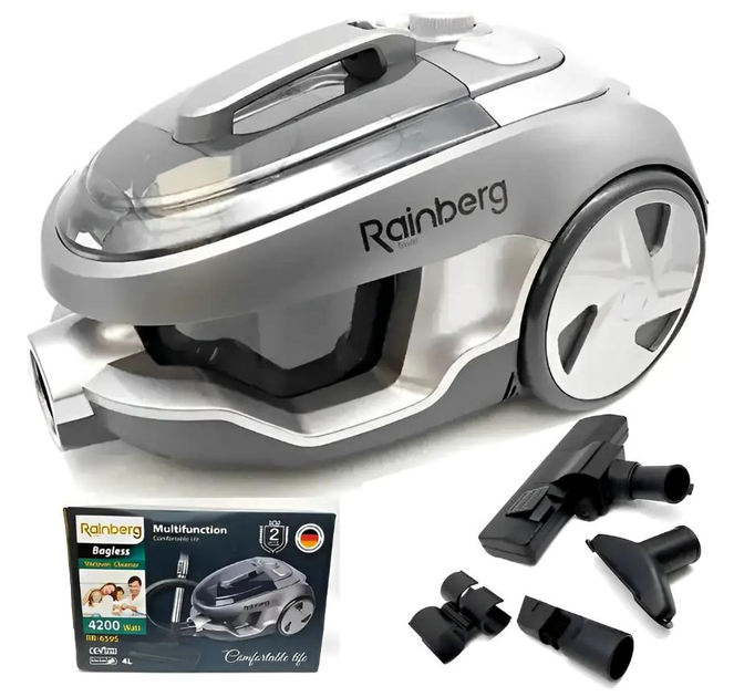 Пилосос безмішковий Rainberg RB-659S 4200 Вт HEPA-фільтрація 3 насадки 4 л (ML-04865) Пилосос безмішковий Rainberg RB-659S 4200 Вт HEPA-фільтрація 3 насадки 4 л (ML-04865)