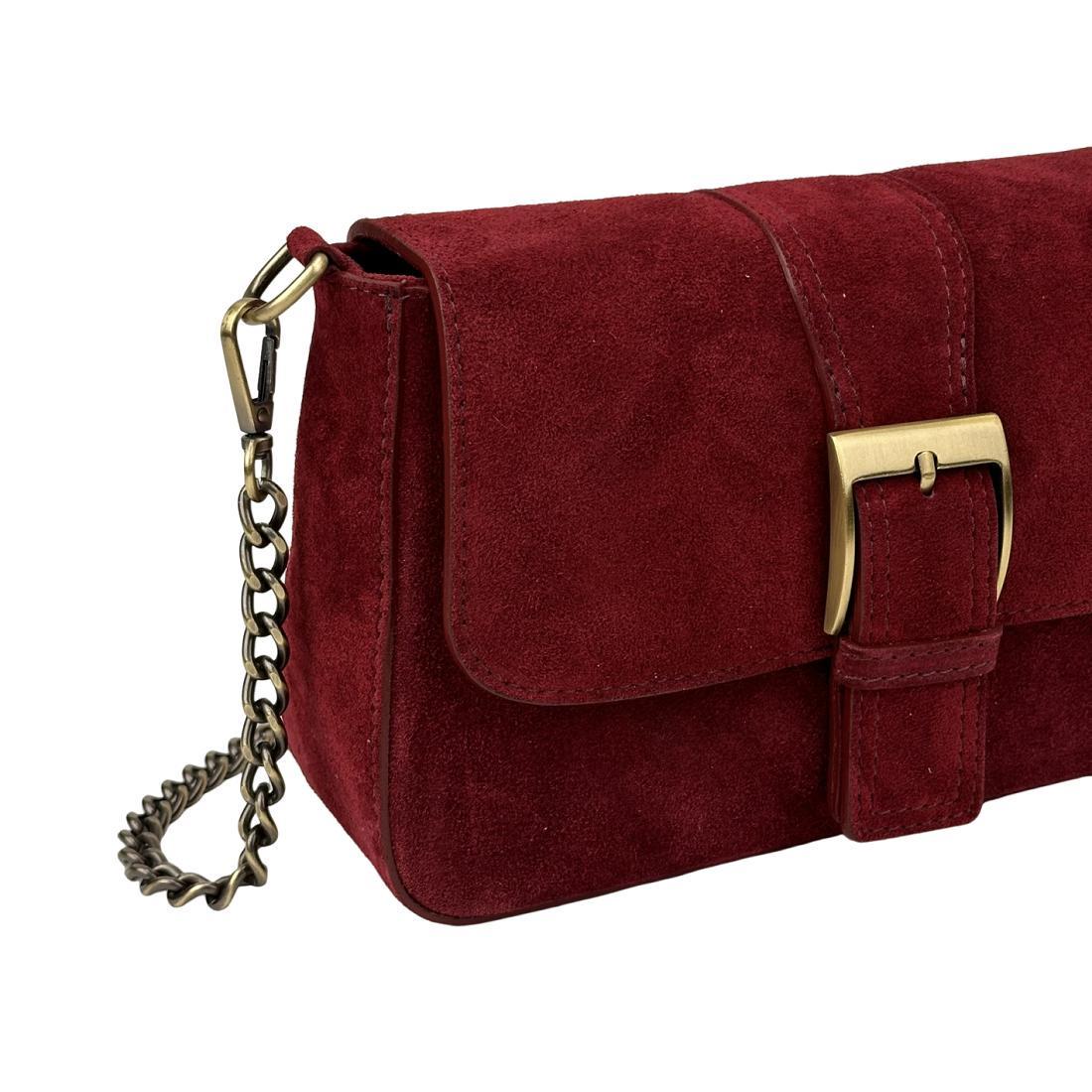 Сумка жіноча замшева Firenze Italy F-IT-012BO з ланцюжком Бордовий (2656558932) - фото 6