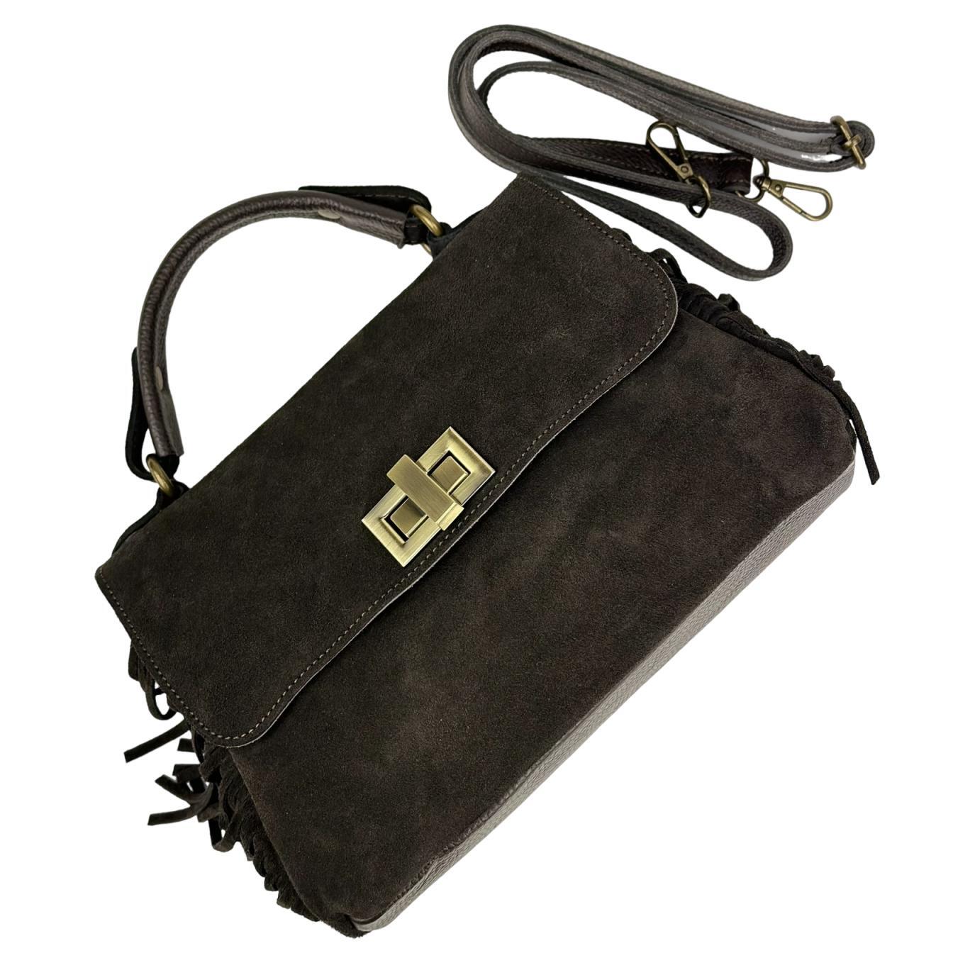 Жіноча сумка крос-боді Royal Bag F-IT-7858DB замшеве з бахромою Шоколадний (8158) - фото 9 Жіноча сумка крос-боді Royal Bag F-IT-7858DB замшеве з бахромою Шоколадний (8158) - фото 9