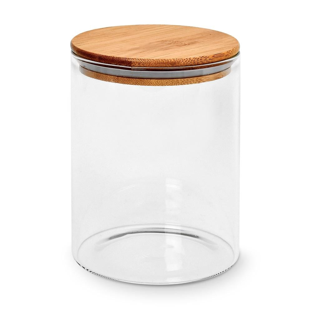 Банка для хранения Stenson R92827 стеклянная с бамбуковой крышкой прозрачная 650 мл 8.5×12 см (R10866-12)