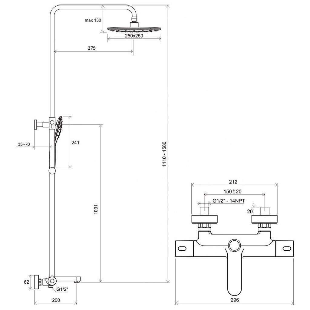 Душевая система с термостатом Ravak Thermo 300 X070163 Хром (132765) - фото 2