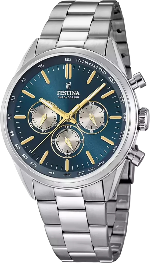 Наручные часы мужские Festina F16820/C Timeless Chronograph со стальным корпусом WR 50 м и синим циферблатом
