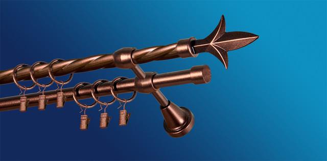 Карниз для штори Plastidea Лілія металевий кручений подвійний з прищіпками D 16/16 мм 140 см Мідь - фото 1 Карниз для штори Plastidea Лілія металевий кручений подвійний з прищіпками D 16/16 мм 140 см Мідь - фото 1