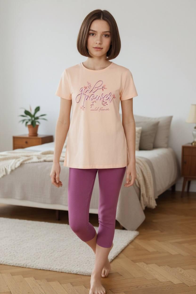 Домашний костюм-пижама для девочки хлопковый BAYKAR р. 7 122-128 см 7-8 лет Персиковый (9223-226)