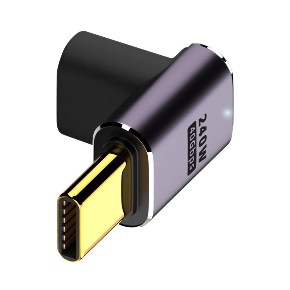 Переходник угловой USB Type-C M/F LED USB 4.0, 40Gbps 240W 8K Metal Type-6