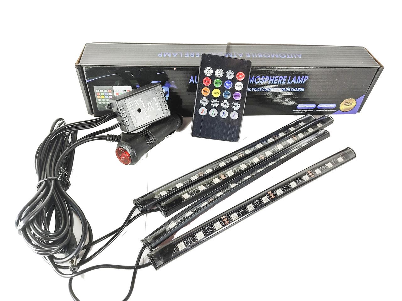 Комплект подсветки в салон авто 4 светодиодных ленты с пультом - фото 3 Комплект подсветки в салон авто 4 светодиодных ленты с пультом - фото 3