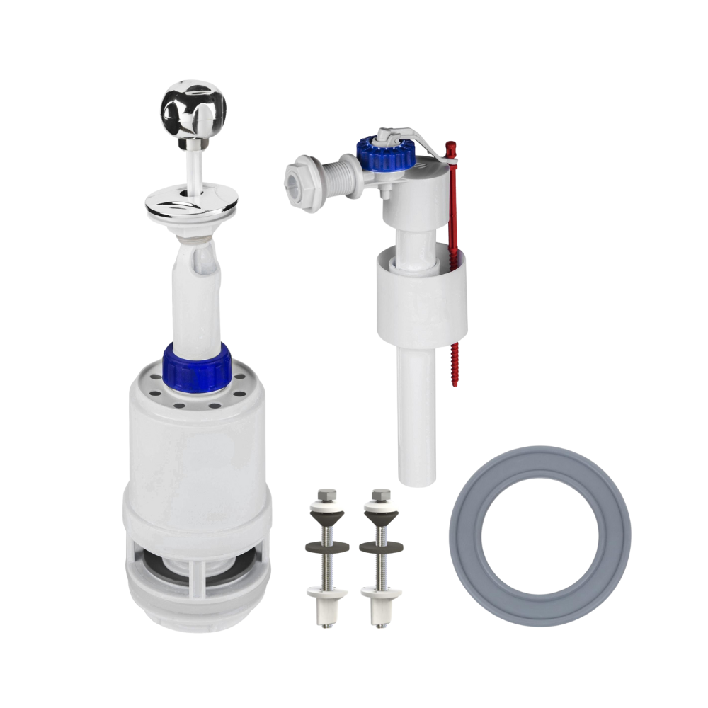 Комплект арматуры для сливного бачка SoloPlast АБу-20 боковое подключение с рычагом и ручкой (28144449)