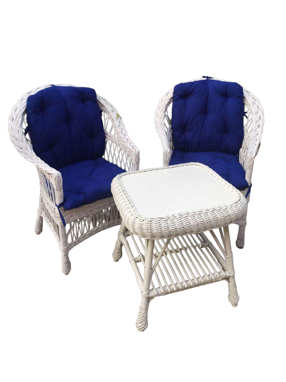 Комплект садових меблів Woody з дерева та лози 2 крісла Стандарт стіл Гриб Білий/Синій