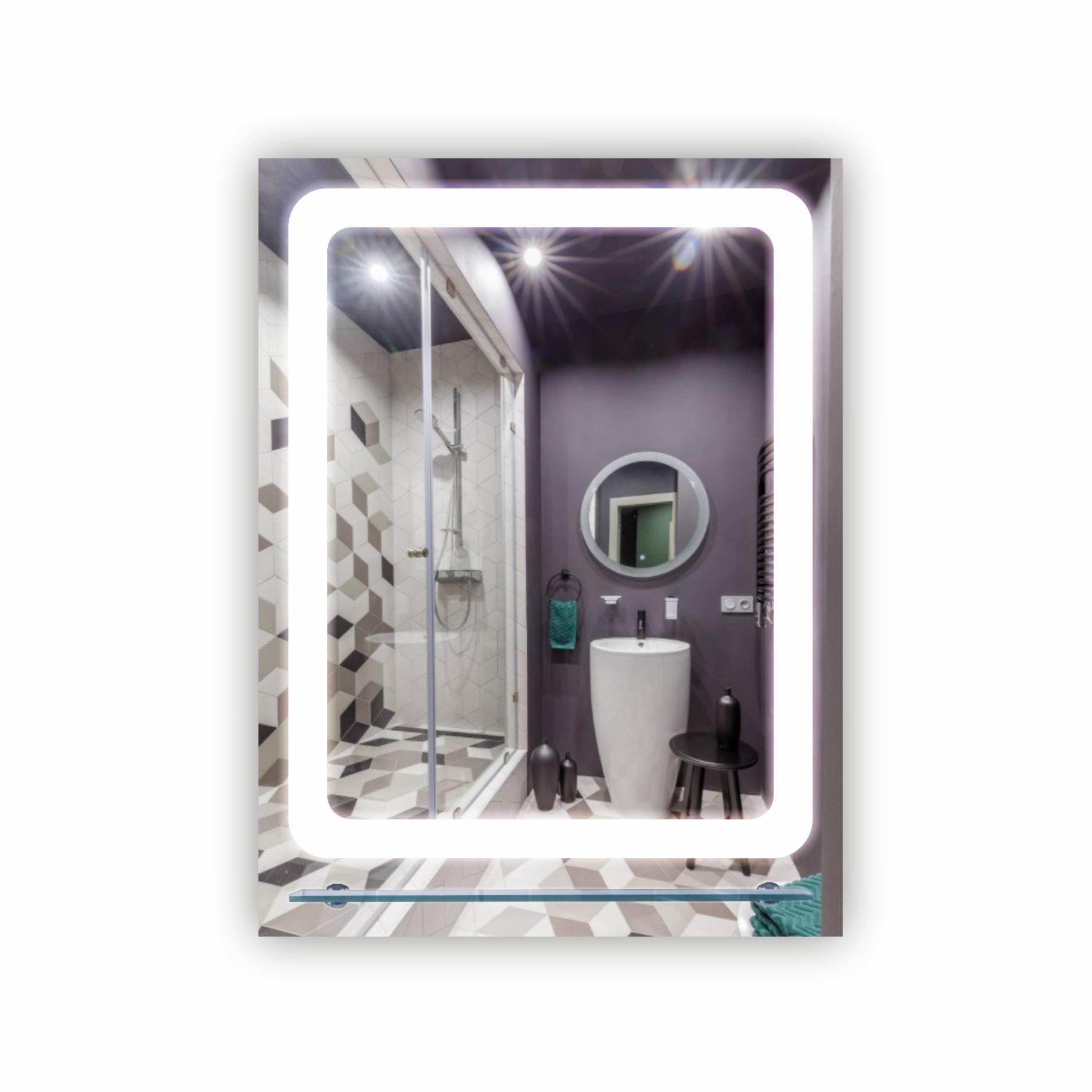 Зеркало с LED подсветкой с полочкой 600х800 мм (R-028)