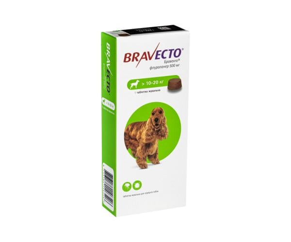 Таблетка для собак Bravecto Бравекто от блох и клещей жевательная 10-20 кг 1 таб.