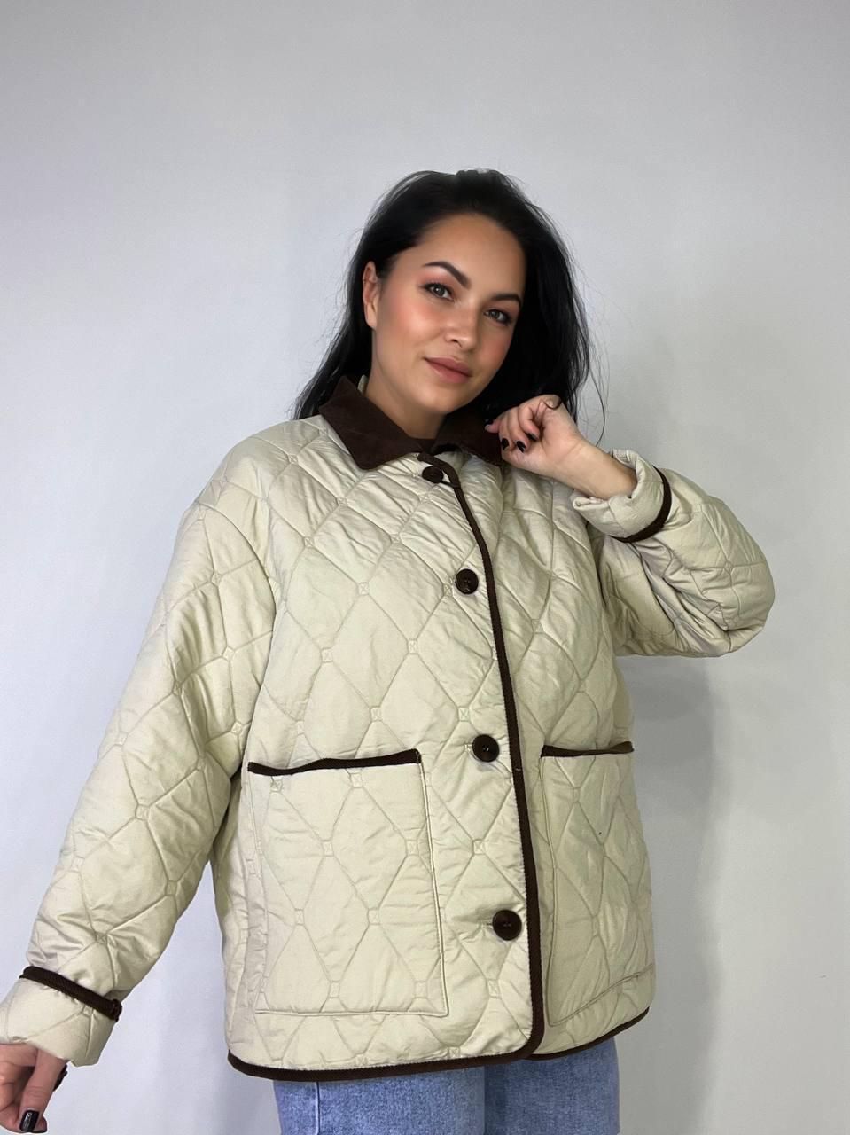 Куртка жіноча LADY YEP 9090 сорочка оверсайз стьобана демісезонна на гудзиках комбінована з вельветом M Бежевий (3717) - фото 8 Куртка жіноча LADY YEP 9090 сорочка оверсайз стьобана демісезонна на гудзиках комбінована з вельветом M Бежевий (3717) - фото 8