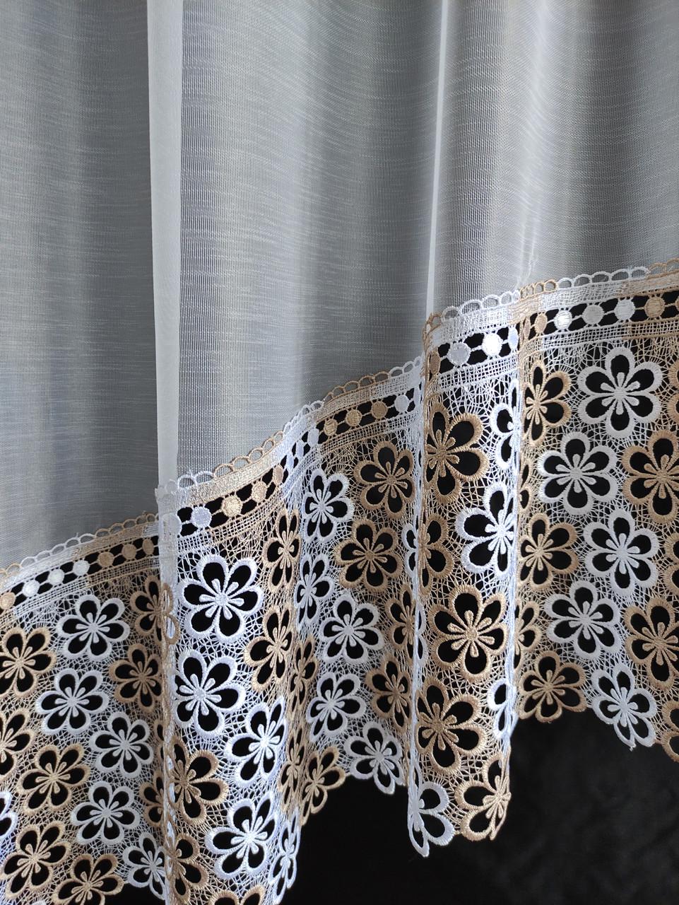 Фіранка аркою Бамбук з мереживом 300х180 см Молочний з бежевим (а30ком-бам) - фото 2 Фіранка аркою Бамбук з мереживом 300х180 см Молочний з бежевим (а30ком-бам) - фото 2