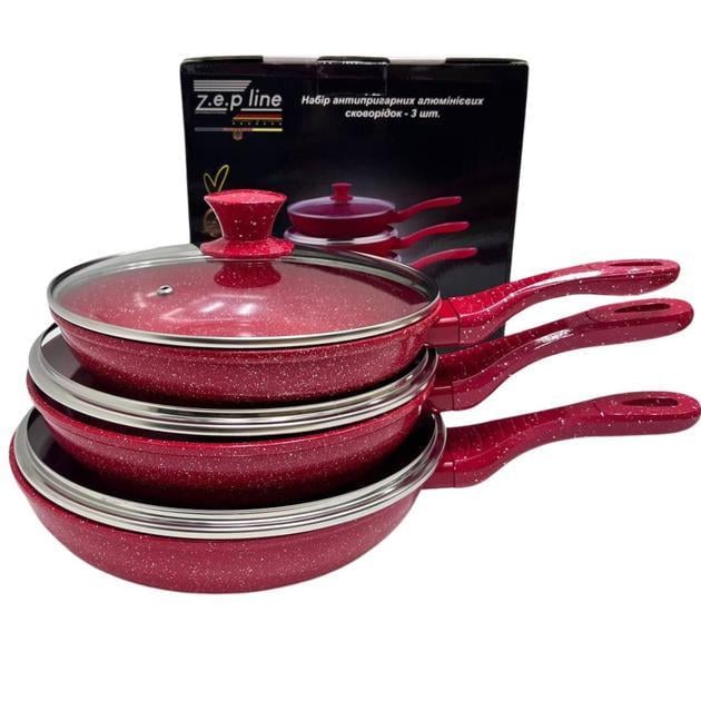 Набор сковородок алюминиевых Zepline ZP-700 3 шт. 24/26/28 см Красный (23739875) Набор сковородок алюминиевых Zepline ZP-700 3 шт. 24/26/28 см Красный (23739875)