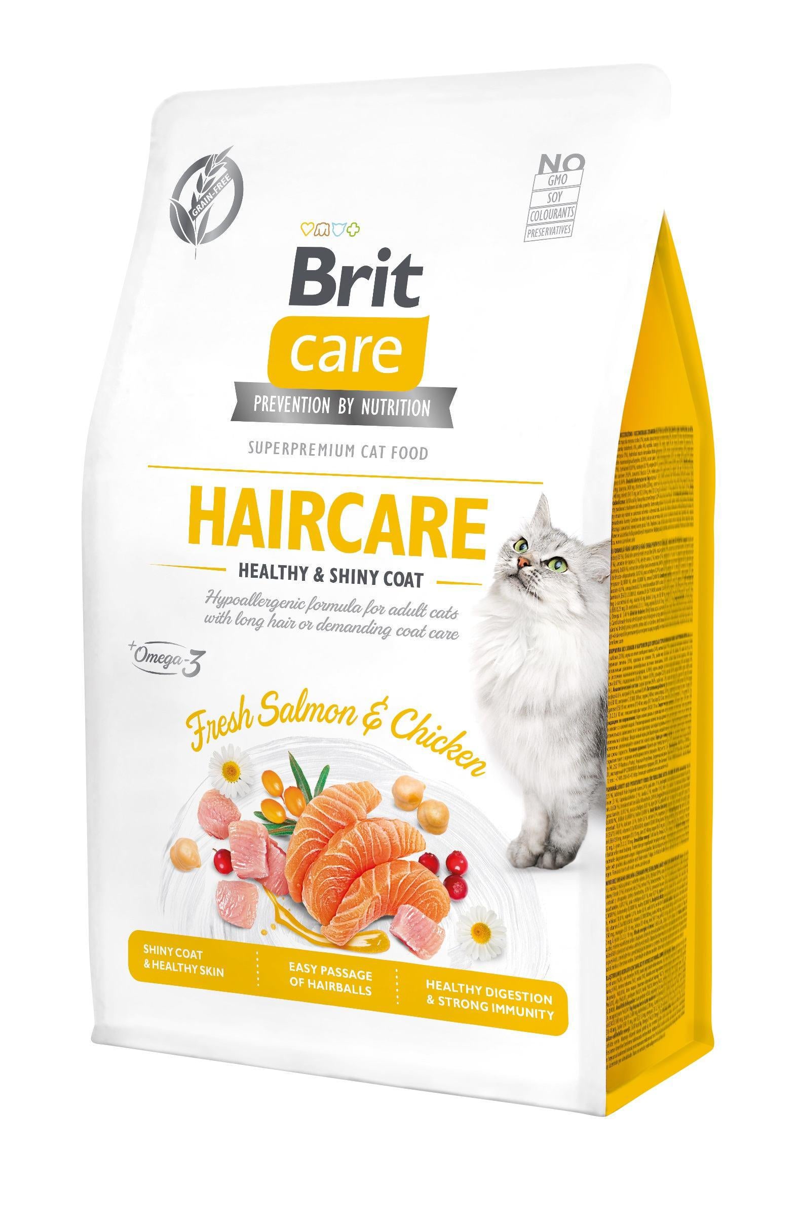 Корм сухой для кошек Brit Care Cat GF Haircare Healthy & Shiny Coat Курица и лосось 400 г