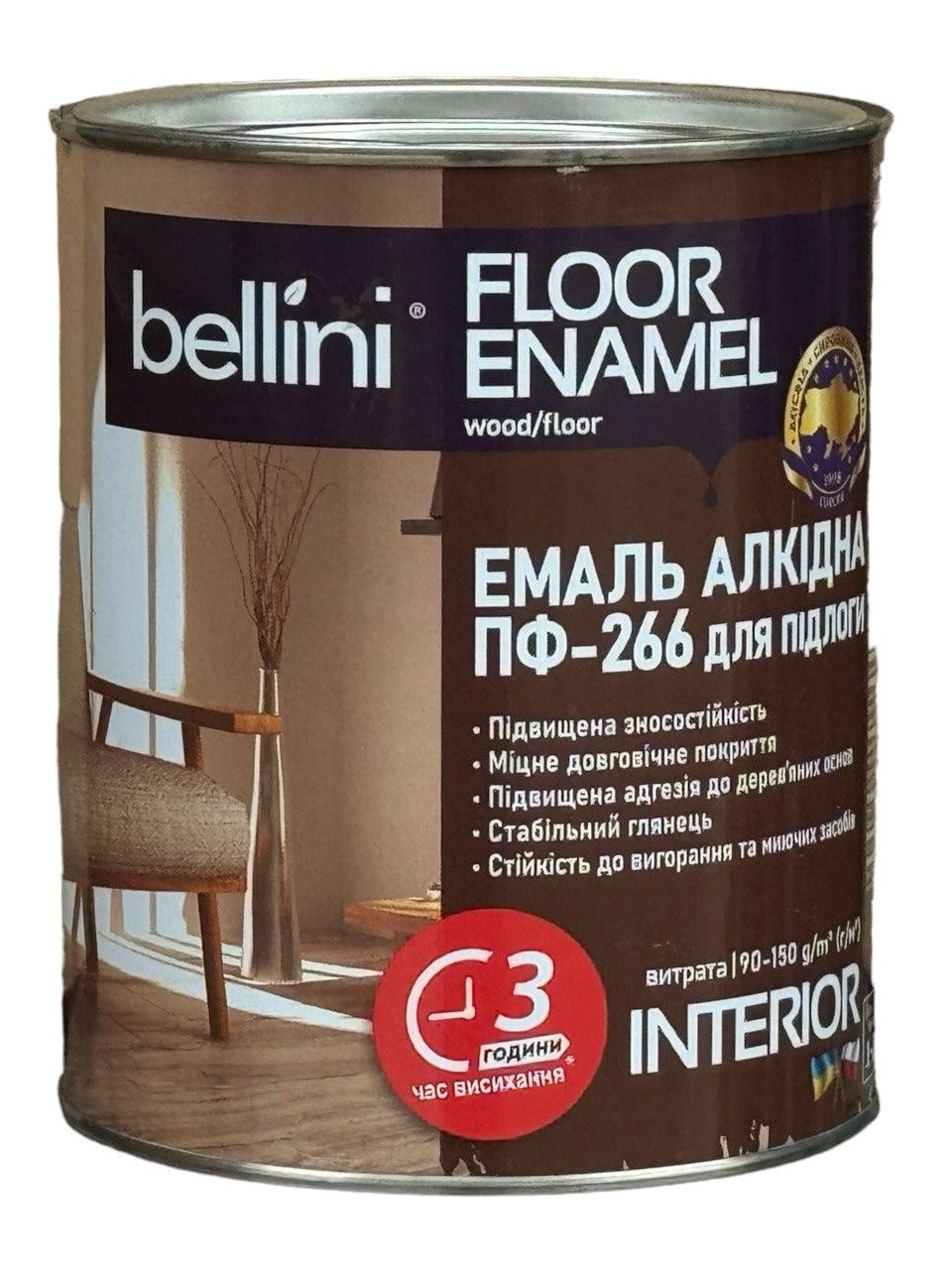 Эмаль алкидная для пола Bellini ПФ-266 0,9 кг Красно-коричневый (23812624)