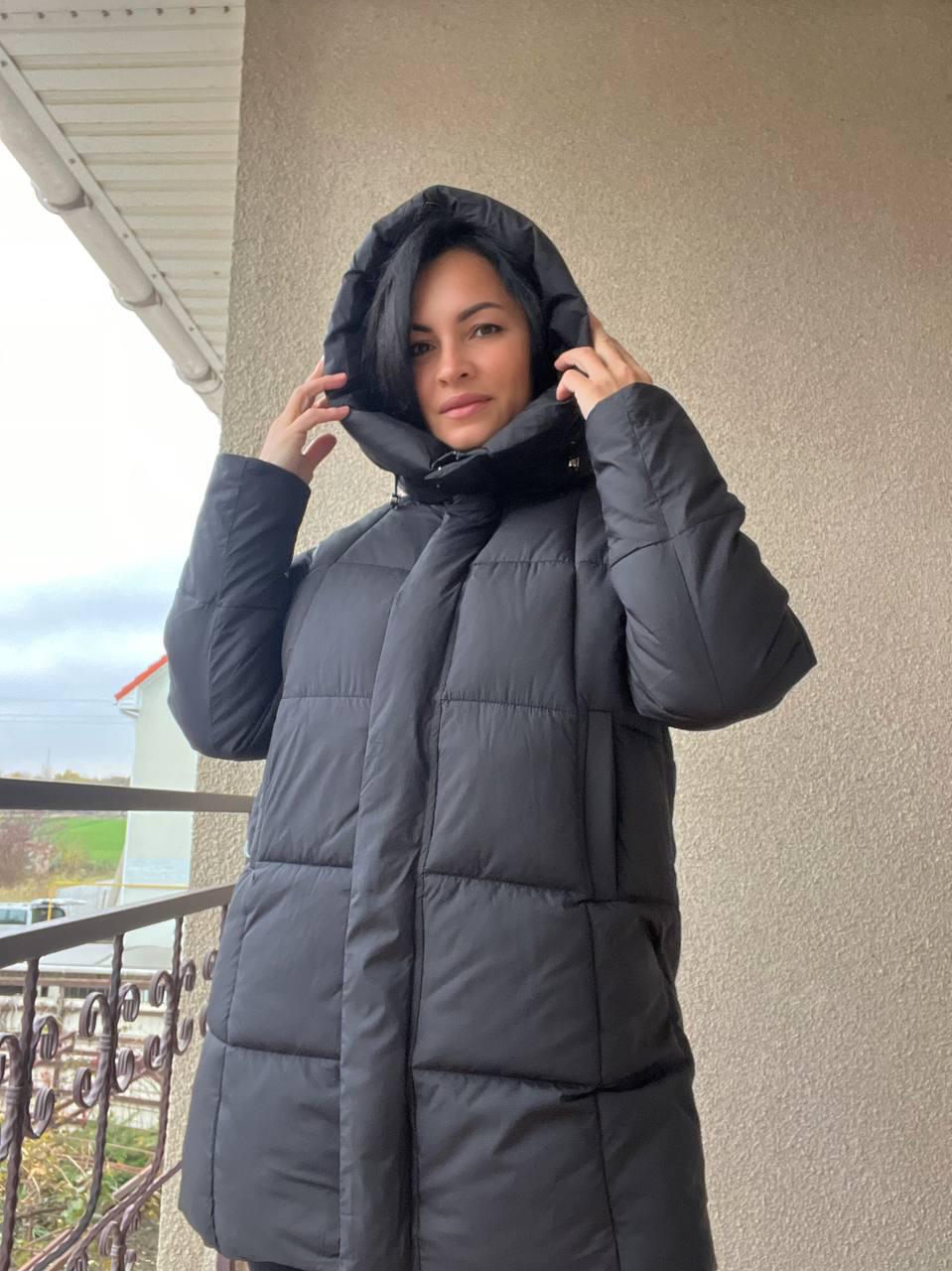 Куртка жіноча Lady Yep 9045 довга стегана з капюшоном пальто р. 46 Чорний (3084) - фото 7