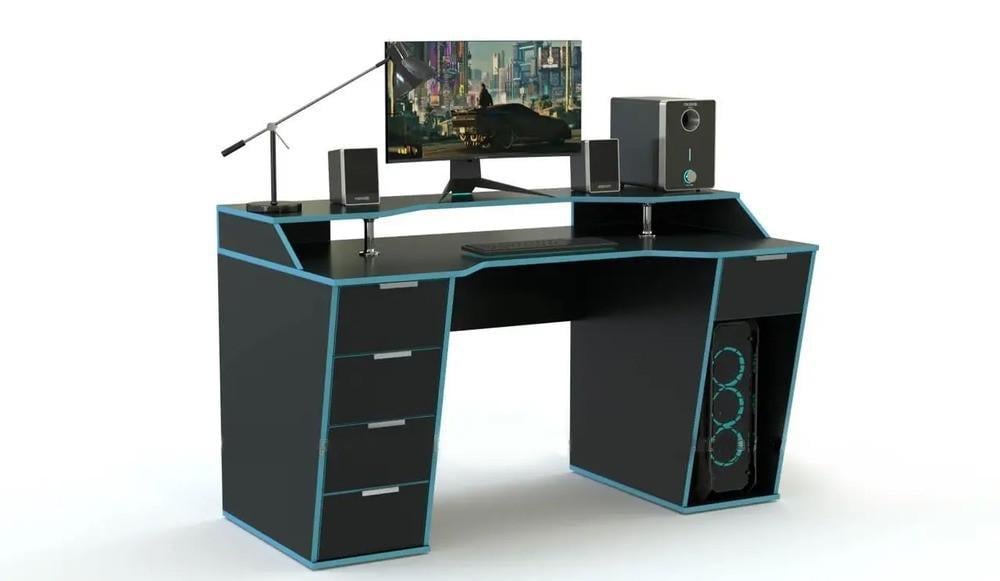 Геймерский стол COMFORT X1600 с надстройкой и ящиками просторная столешница Черный (ГСCX1600)