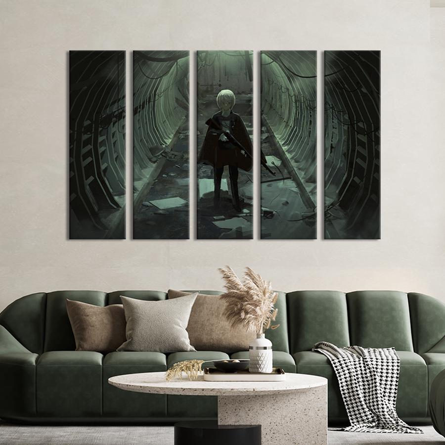 Картина на холсте Воинствующая аниме-девушка с оружием 132x80 см (1430-51)