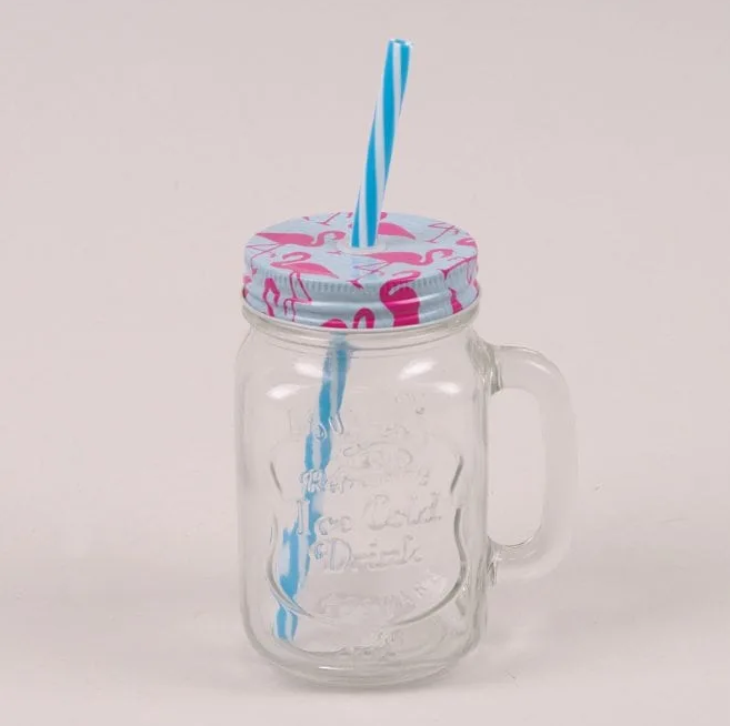 Чашка-банка с трубкой Flora Фламинго 0,45 л Голубой 45060