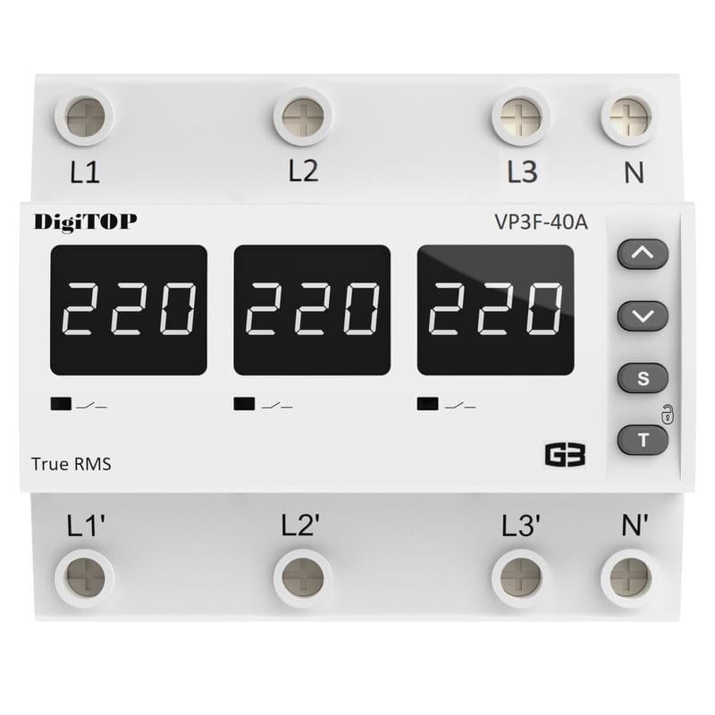 Реле напряжения Digitop VP-3F40A M6W на din рейку